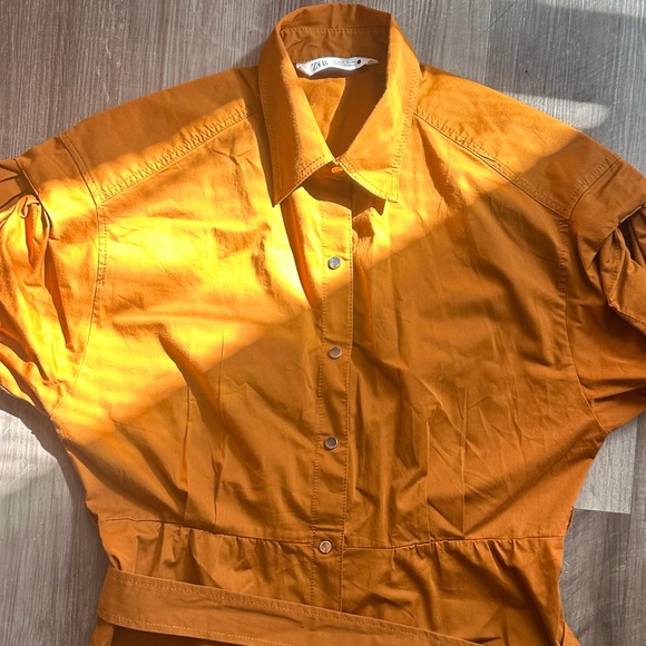 ZARA TOFFEE BROWN POPLIN COTTON BELTED MIDI MAXI SHIRT DRESS TORTOISE SHELL - Picture 4 of 9